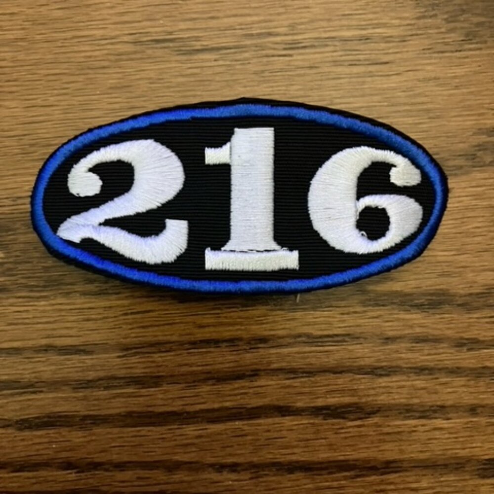 216 Cleveland Ohio area code proud blue white and black oval embroidered patch